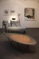 table basse acier, incrustation bois, bergère Guylene Garcia
