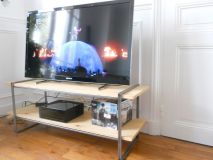 meuble télé plateaux chêne pieds acier