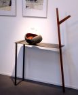 console acier et acajou. Sculpture Patricia Pittet